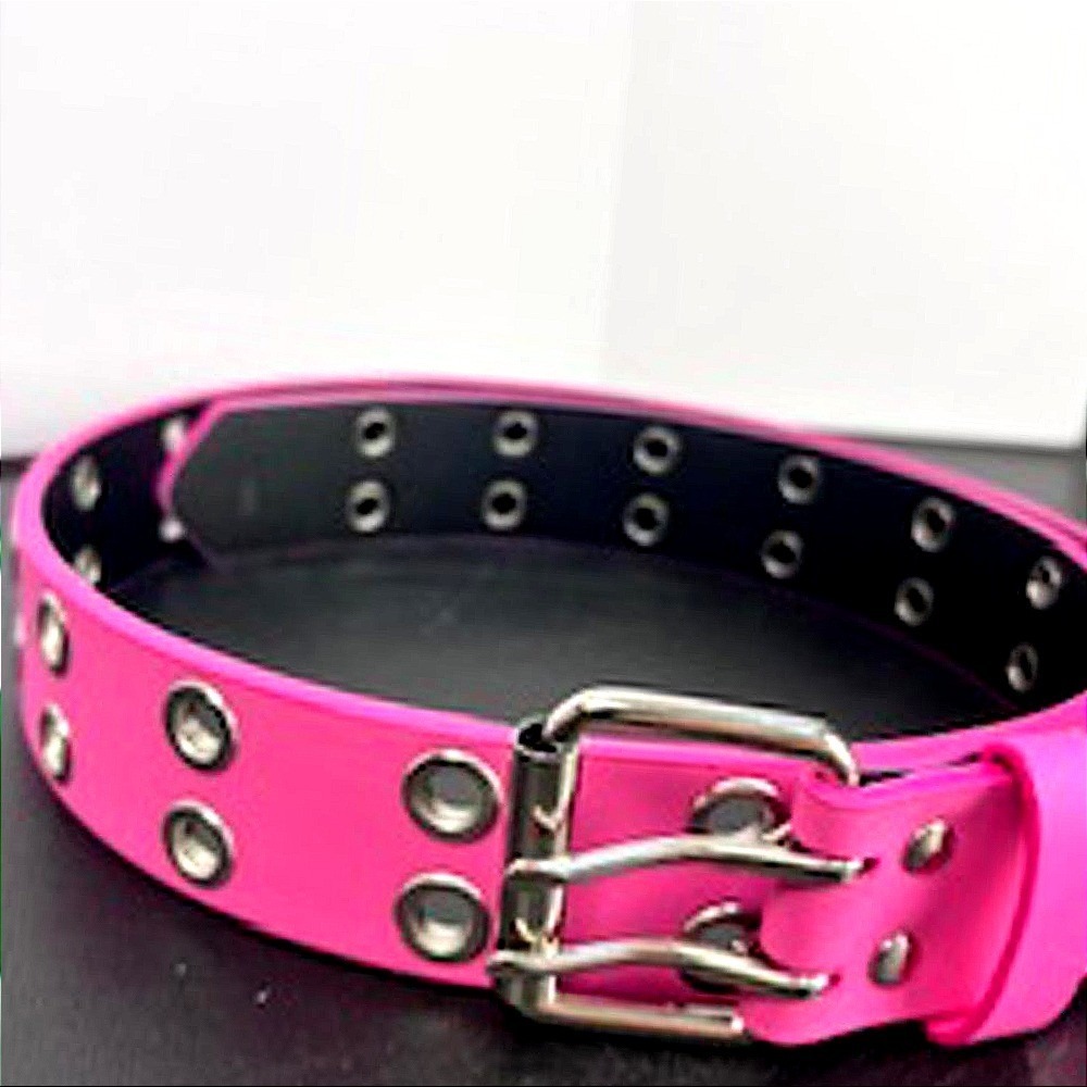 Stylish Y2K Retro Neon Pink Faux Leather Belt with Double Buckle Size L